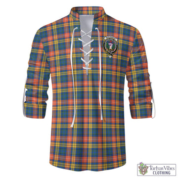 Buchanan Ancient Tartan Men's Scottish Traditional Jacobite Ghillie Kilt Shirt with Family Crest