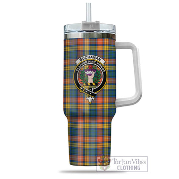 Buchanan Ancient Tartan and Family Crest Tumbler with Handle