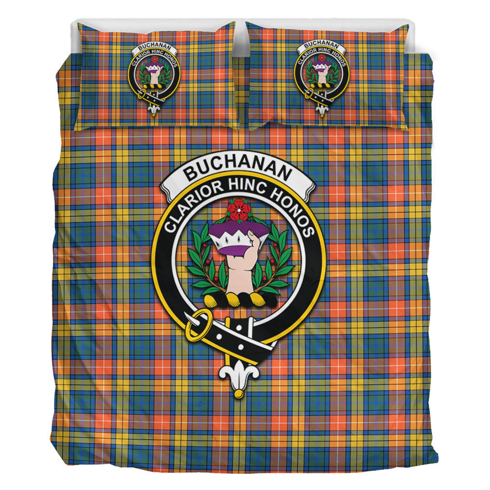 Buchanan Ancient Tartan Bedding Set with Family Crest - Tartanvibesclothing