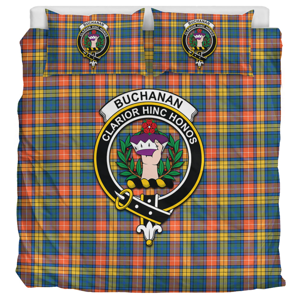Buchanan Ancient Tartan Bedding Set with Family Crest - Tartanvibesclothing