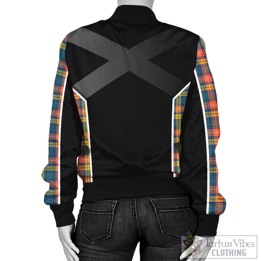Tartan Vibes Clothing Buchanan Ancient Tartan Bomber Jacket with Family Crest and Scottish Thistle Vibes Sport Style
