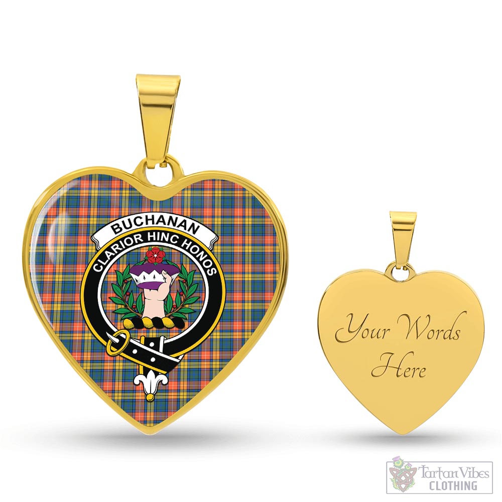 Tartan Vibes Clothing Buchanan Ancient Tartan Heart Necklace with Family Crest