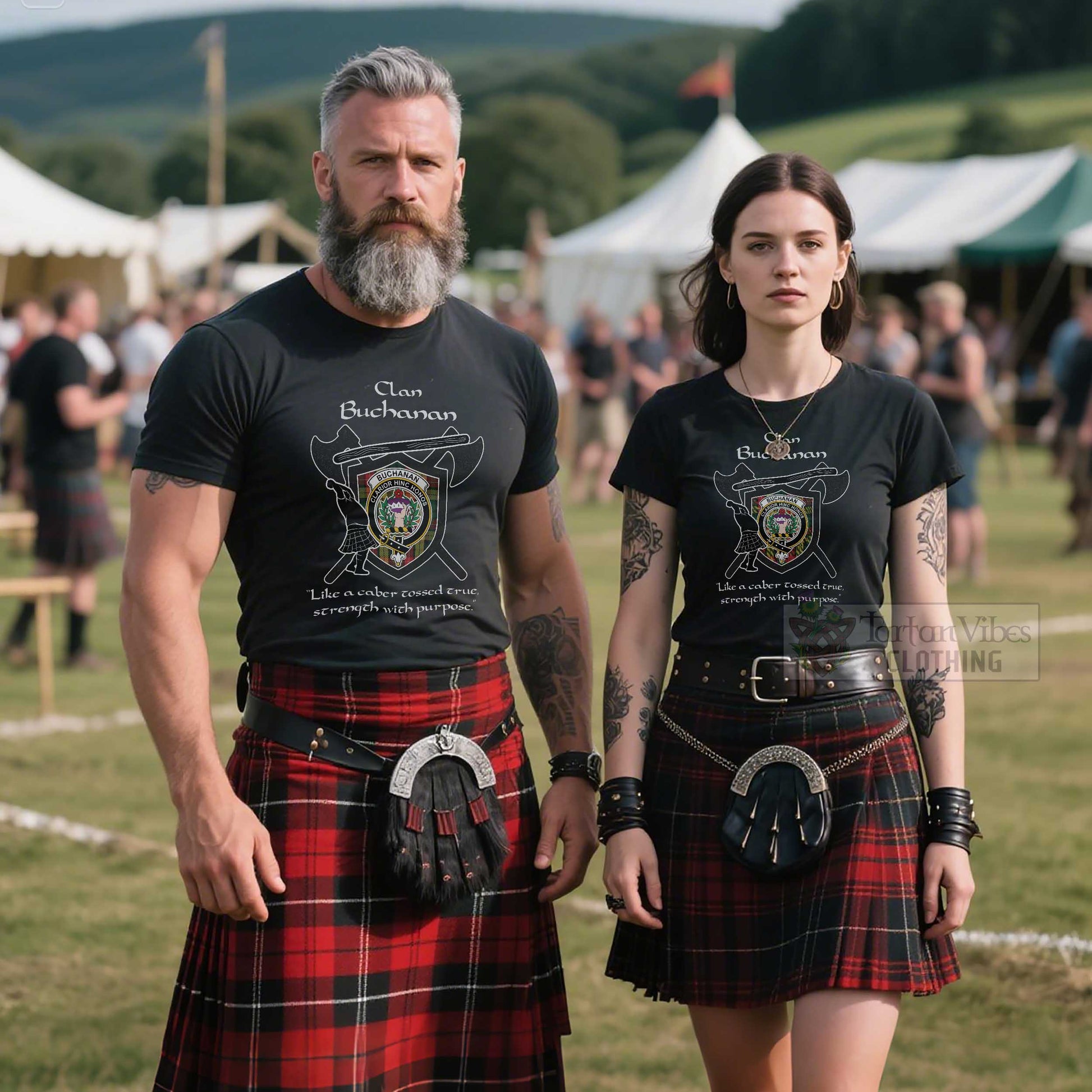 Buchanan Clan Crest Highland Game T Shirt Strength With Purpose Style - Tartan Vibes Clothing