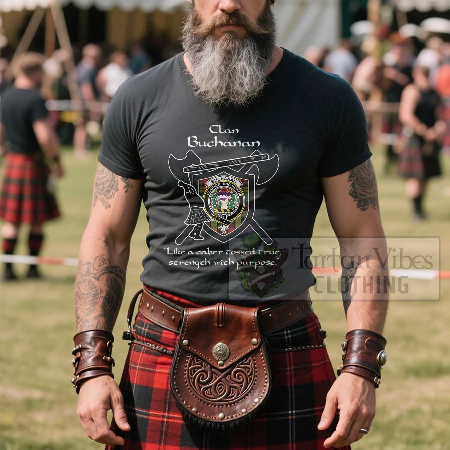 Buchanan Clan Crest Highland Game T Shirt Strength With Purpose Style - Tartan Vibes Clothing