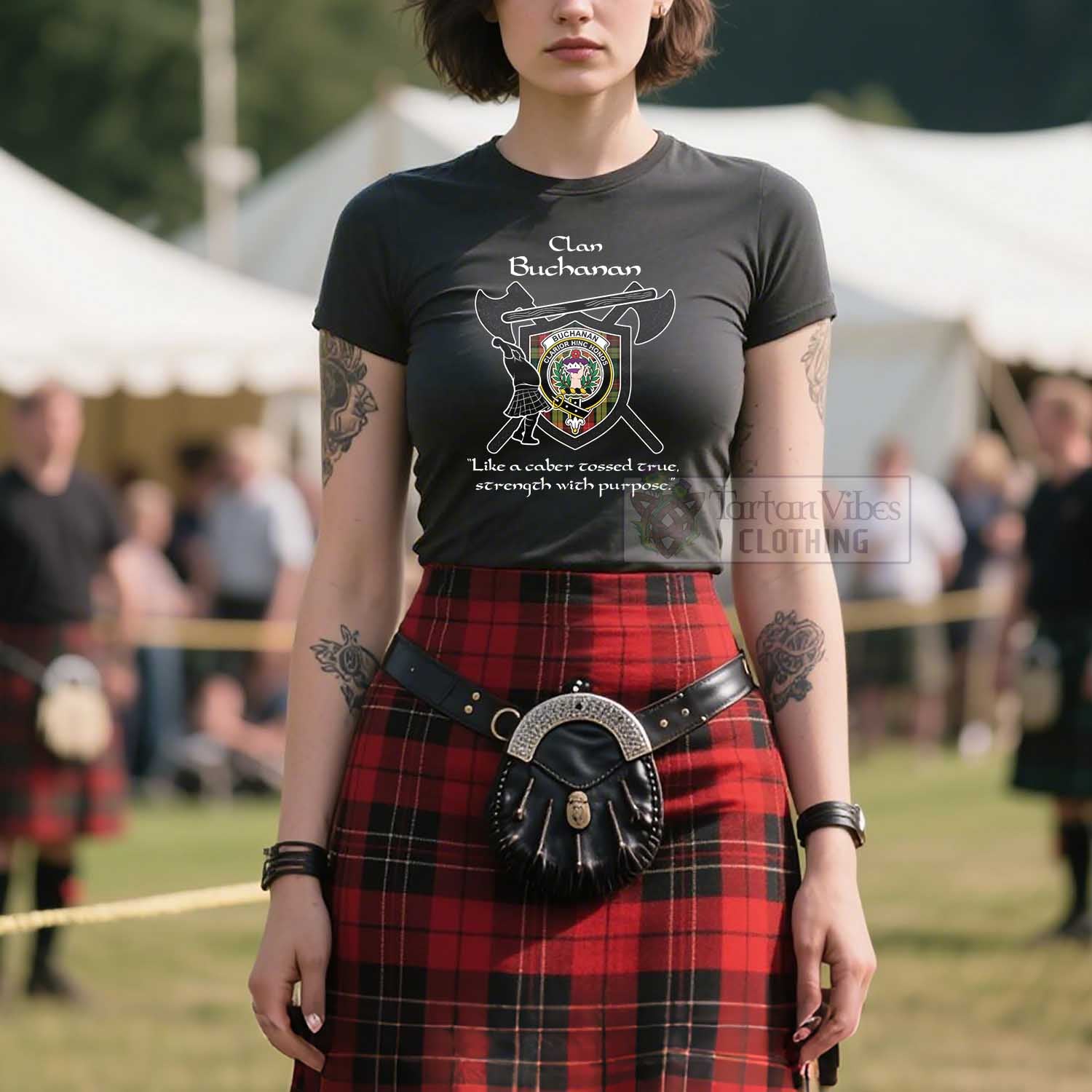Buchanan Clan Crest Highland Game T Shirt Strength With Purpose Style - Tartan Vibes Clothing