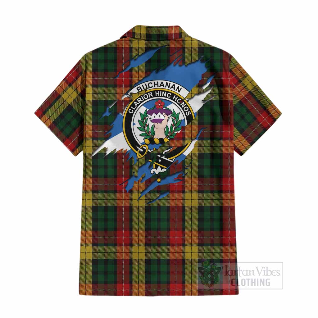 Buchanan Clan Crest In Me Tartan Cotton Hawaiian Shirt Scotland Flag Style