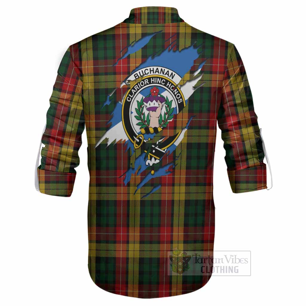 Buchanan Clan Crest In Me Tartan Ghillie Shirt Scotland Flag Style