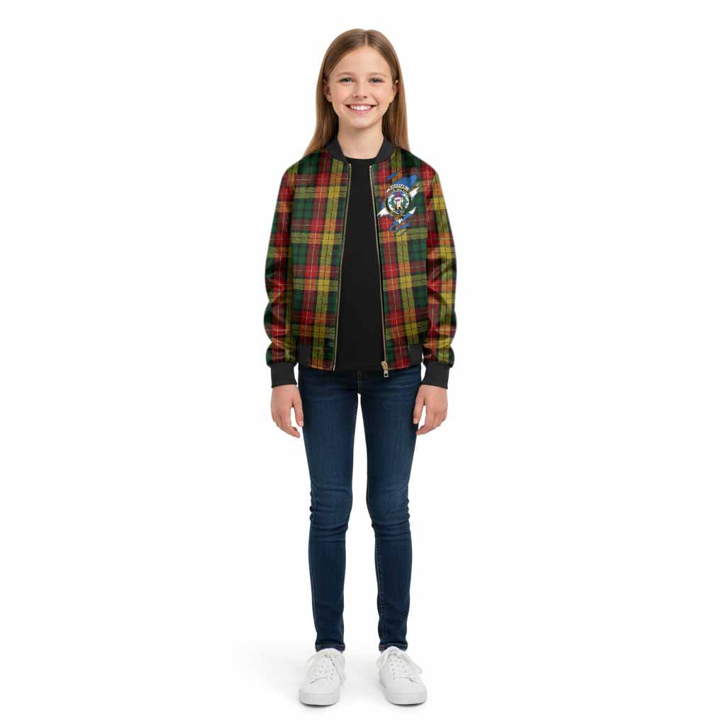 Buchanan Clan Crest In Me Tartan Kid Bomber Jacket Scotland Flag Style