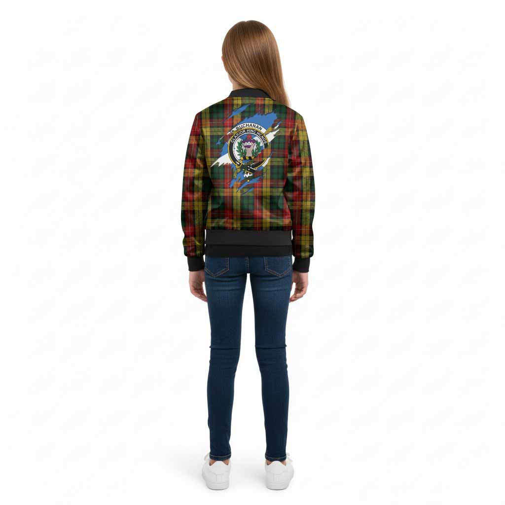 Buchanan Clan Crest In Me Tartan Kid Bomber Jacket Scotland Flag Style