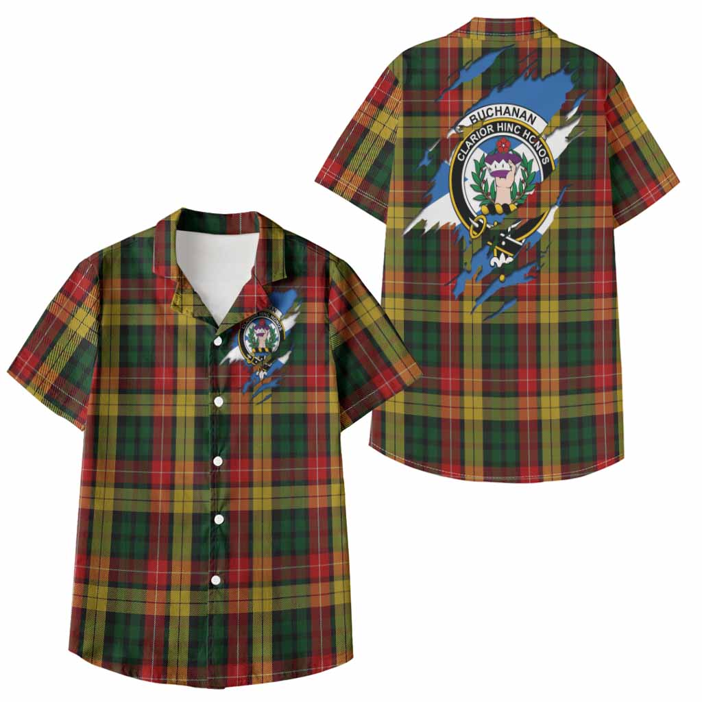 Buchanan Clan Crest In Me Tartan Kid Hawaiian Shirt Scotland Flag Style