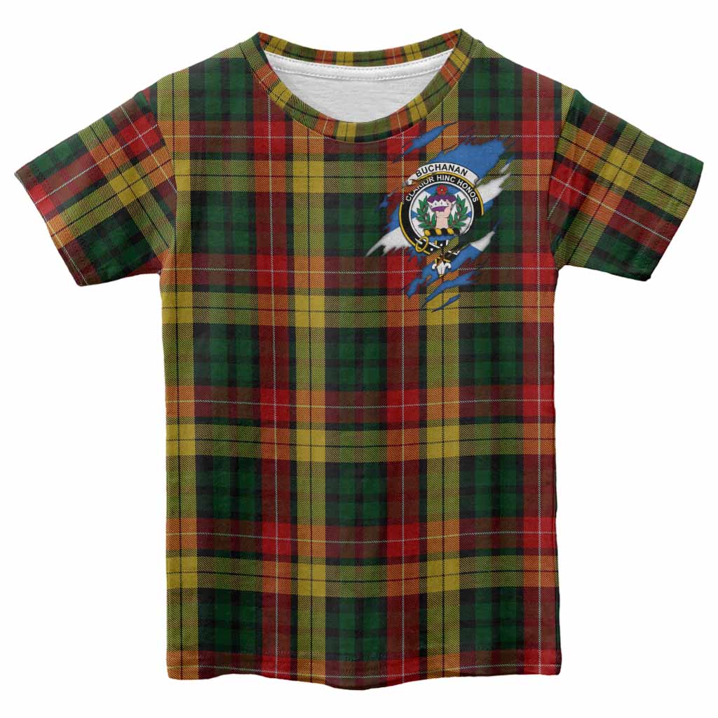 Buchanan Clan Crest In Me Tartan Kid T-shirt Scotland Flag Style