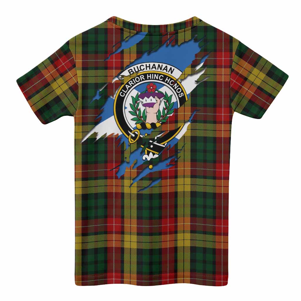Buchanan Clan Crest In Me Tartan Kid T-shirt Scotland Flag Style