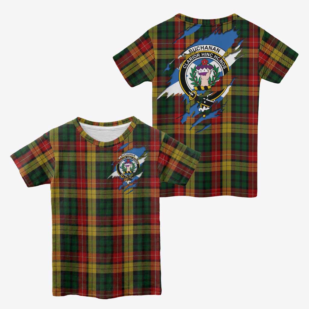 Buchanan Clan Crest In Me Tartan Kid T-shirt Scotland Flag Style