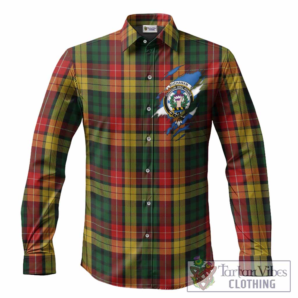 Buchanan Clan Crest In Me Tartan Long Sleeve Button Shirts Scotland Flag Style