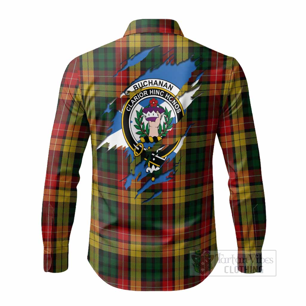 Buchanan Clan Crest In Me Tartan Long Sleeve Button Shirts Scotland Flag Style