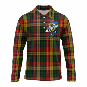 Buchanan Clan Crest In Me Tartan Long Sleeve Polo Shirt Scotland Flag Style