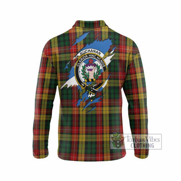 Buchanan Clan Crest In Me Tartan Long Sleeve Polo Shirt Scotland Flag Style