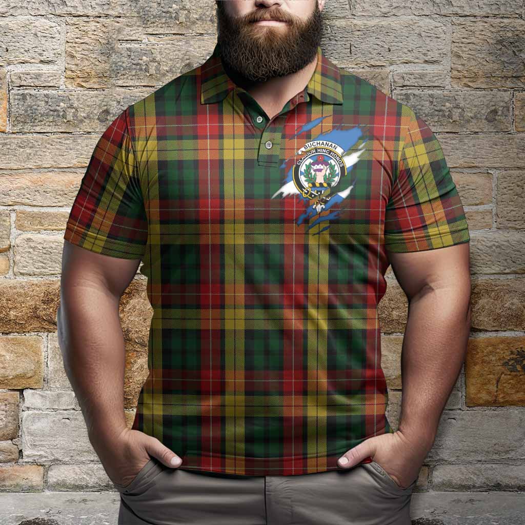 Buchanan Clan Crest In Me Tartan Polo Shirt Scotland Flag Style