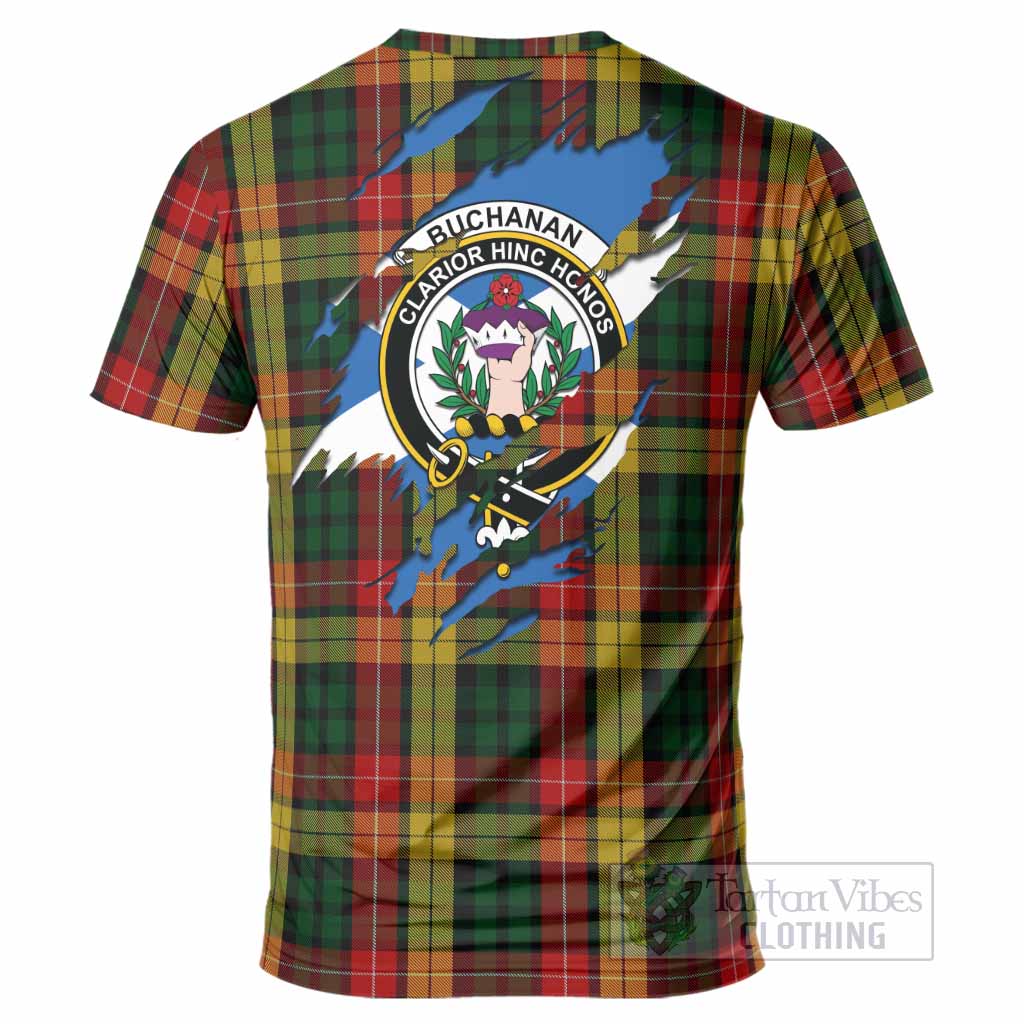 Buchanan Clan Crest In Me Tartan T-Shirt Scotland Flag Style