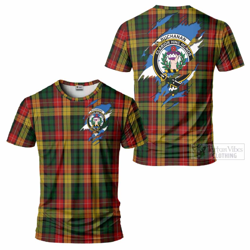 Buchanan Clan Crest In Me Tartan T-Shirt Scotland Flag Style