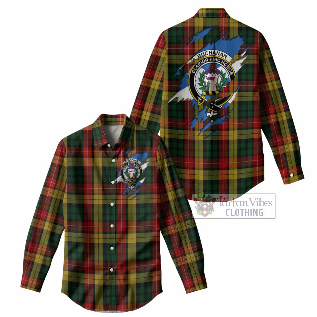 Buchanan Clan Crest In Me Tartan Women Casual Shirt Scotland Flag Style