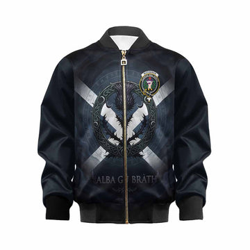 Buchanan Clan Crest Kid Bomber Jacket with Celtic Knot Thistle and Saltire