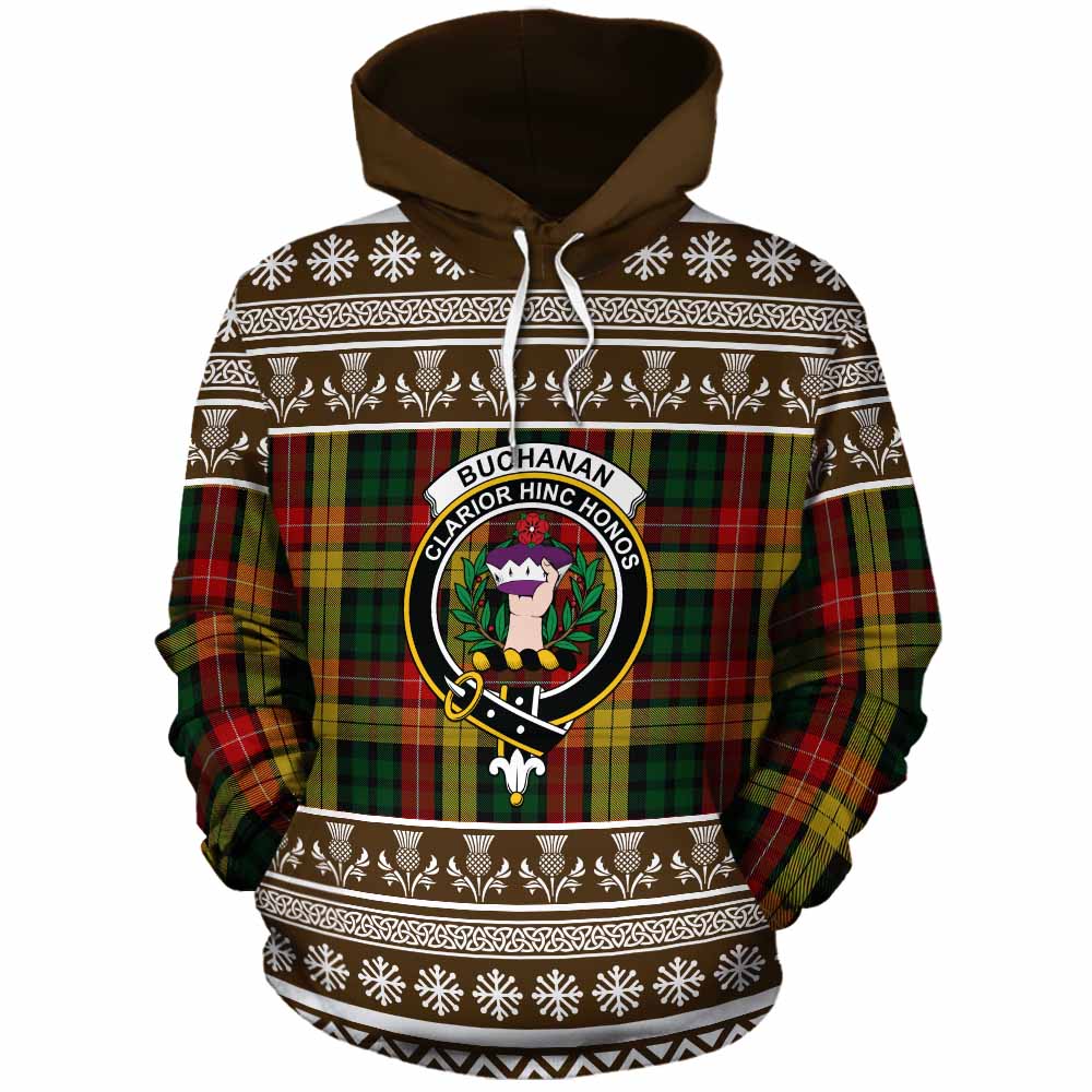 Buchanan Clan Tartan Christmas Cotton Hoodie with Family Crest - Tartan Vibes Clothing
