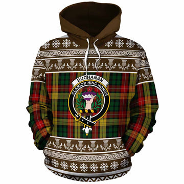 Buchanan Clan Tartan Christmas Cotton Hoodie with Family Crest