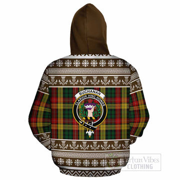 Buchanan Clan Tartan Christmas Cotton Hoodie with Family Crest