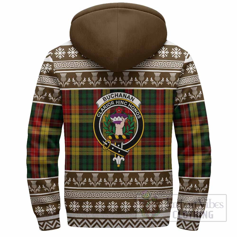 Buchanan Clan Tartan Christmas Fleece Hoodie with Family Crest - Tartan Vibes Clothing