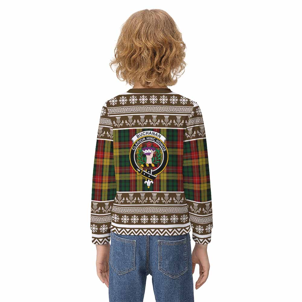 Buchanan Clan Tartan Christmas Kid Ugly Sweatshirt with Family Crest - Tartan Vibes Clothing