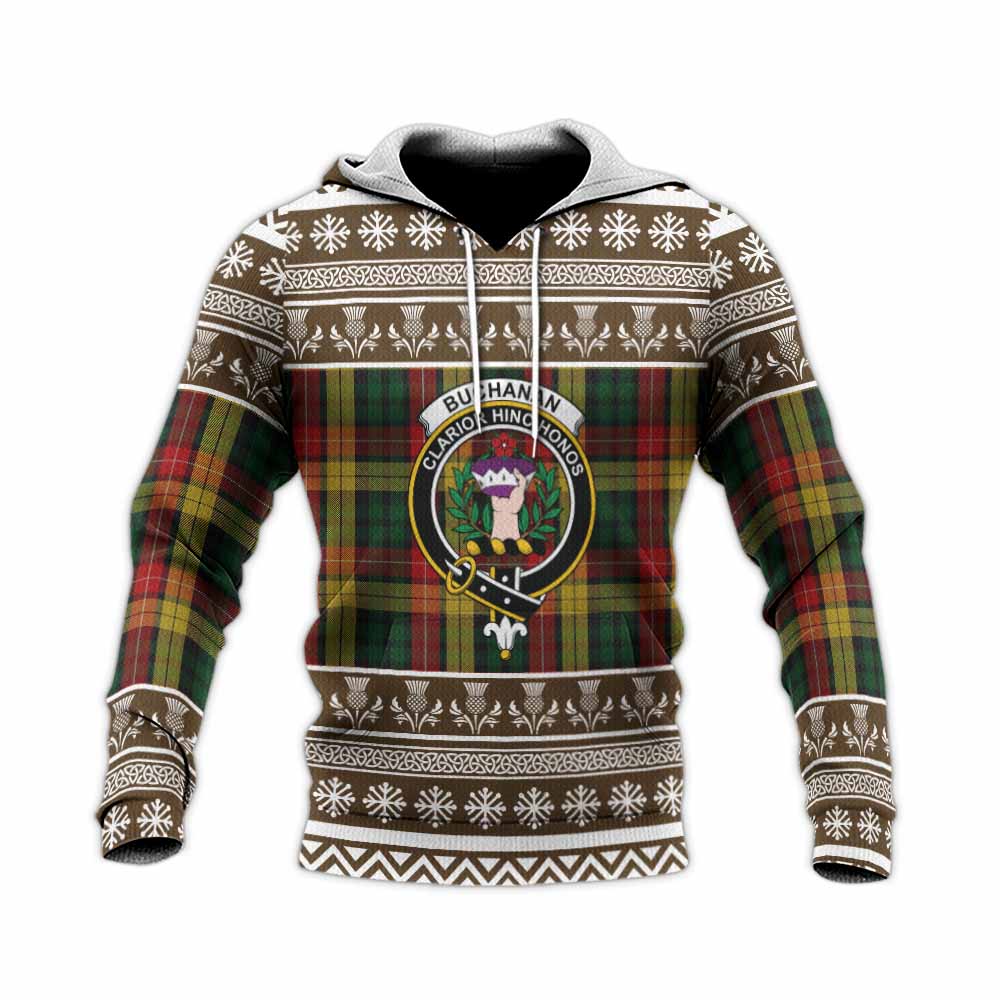 Buchanan Clan Tartan Christmas Knitted Hoodie with Family Crest - Tartan Vibes Clothing