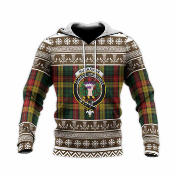 Buchanan Clan Tartan Christmas Knitted Hoodie with Family Crest