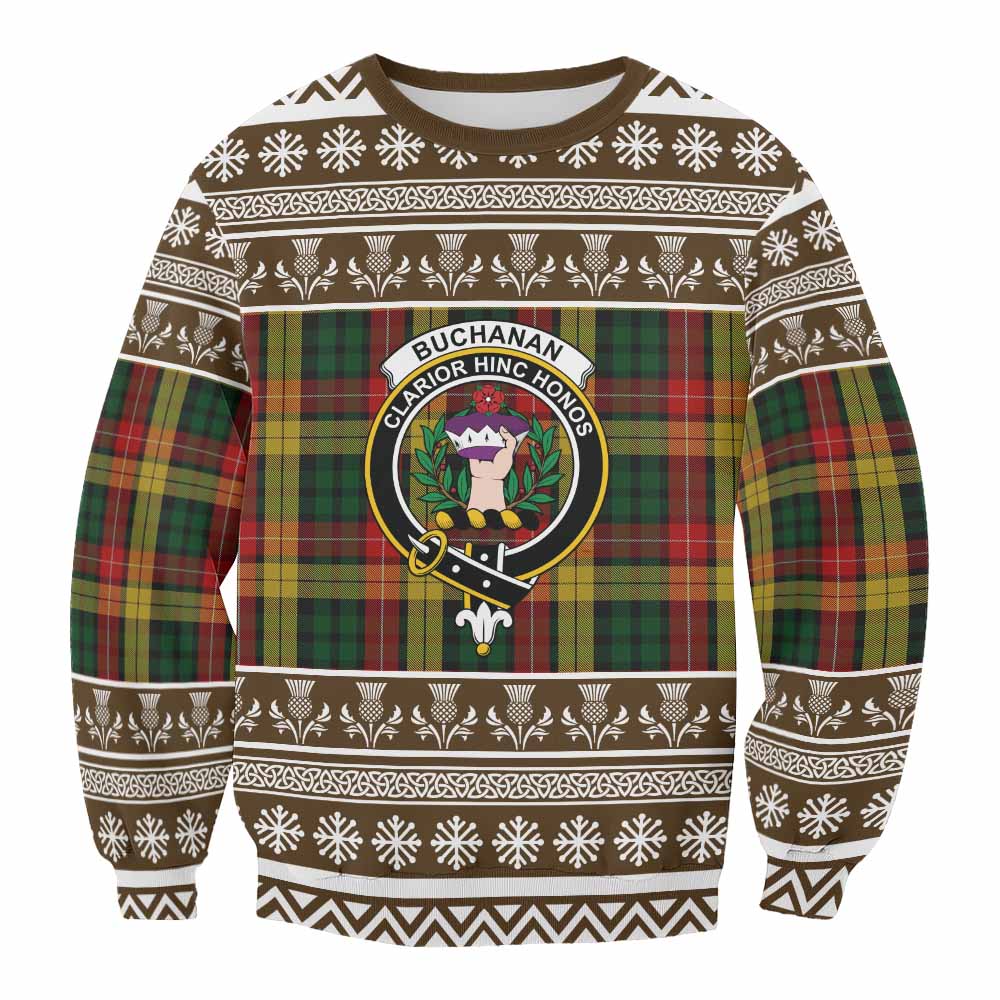 Buchanan Clan Tartan Christmas Sweatshirt with Family Crest - Tartan Vibes Clothing