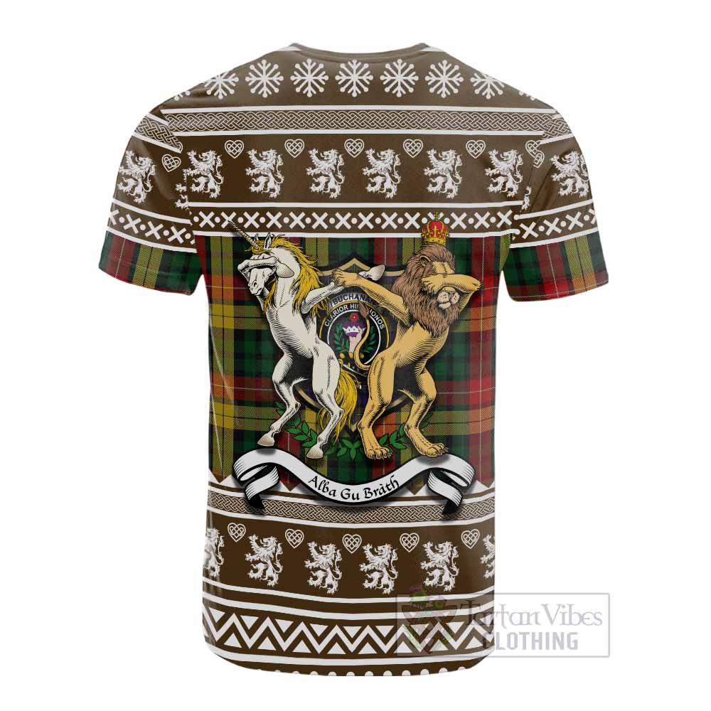 Buchanan Clan Tartan Crest Christmas Cotton T-shirt Coat of Arms Funny Style - Tartan Vibes Clothing