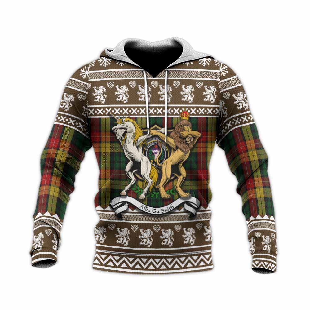 Buchanan Clan Tartan Crest Christmas Knitted Hoodie Coat of Arms Funny Style - Tartan Vibes Clothing