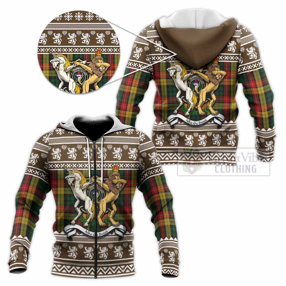 Buchanan Clan Tartan Crest Christmas Knitted Hoodie Coat of Arms Funny Style - Tartan Vibes Clothing