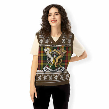 Buchanan Clan Tartan Crest Christmas Knitted V-Neck Vest Coat of Arms Funny Style - Tartan Vibes Clothing