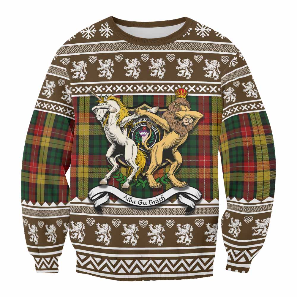 Buchanan Clan Tartan Crest Christmas Sweatshirt Coat of Arms Funny Style - Tartan Vibes Clothing