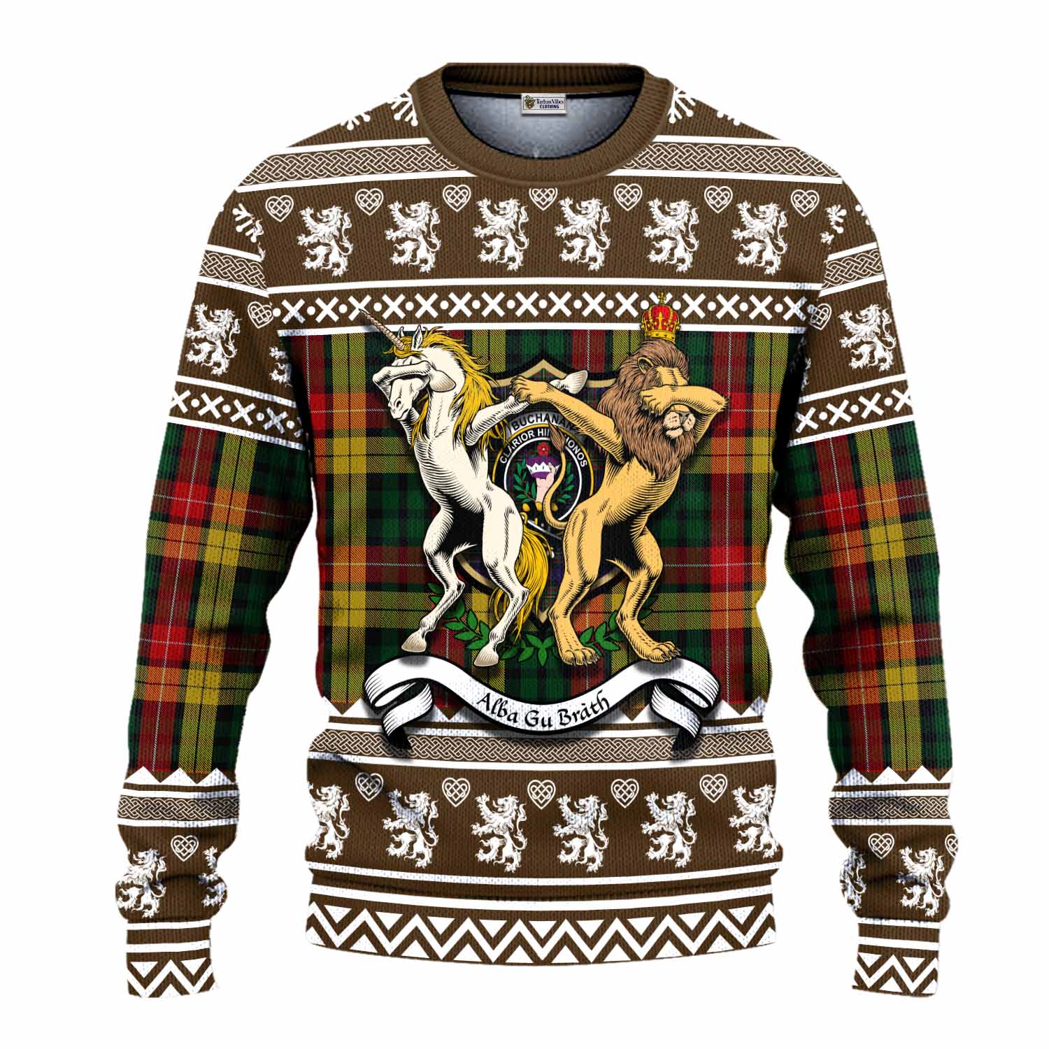 Buchanan Clan Tartan Crest Christmas Ugly Sweater Coat of Arms Funny Style - Tartan Vibes Clothing