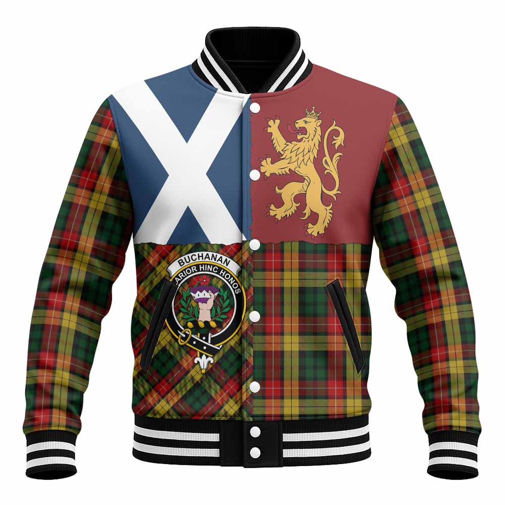 Buchanan Crest Tartan Baseball Jacket with Lion Rampant Saltire Style