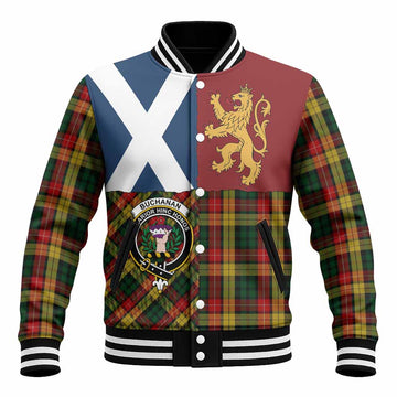 Buchanan Crest Tartan Baseball Jacket with Lion Rampant Saltire Style