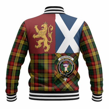 Buchanan Crest Tartan Baseball Jacket with Lion Rampant Saltire Style