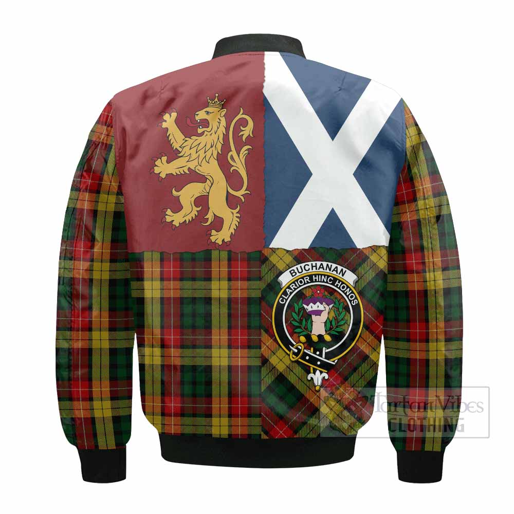 Buchanan Crest Tartan Bomber Jacket with Lion Rampant Saltire Style
