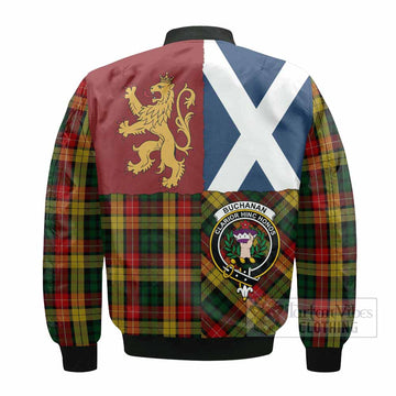 Buchanan Crest Tartan Bomber Jacket with Lion Rampant Saltire Style