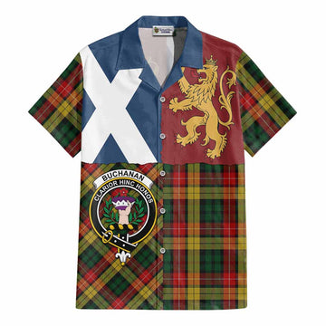 Buchanan Crest Tartan Cotton Hawaiian Shirt with Lion Rampant Saltire Style