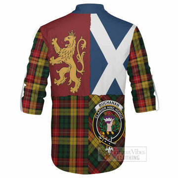 Buchanan Crest Tartan Ghillie Shirt with Lion Rampant Saltire Style