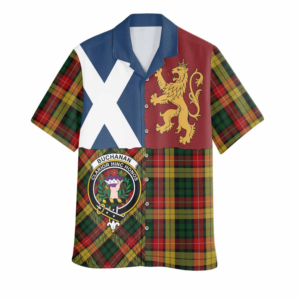 Buchanan Crest Tartan Hawaiian Shirt with Lion Rampant Saltire Style