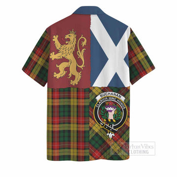 Buchanan Crest Tartan Hawaiian Shirt with Lion Rampant Saltire Style