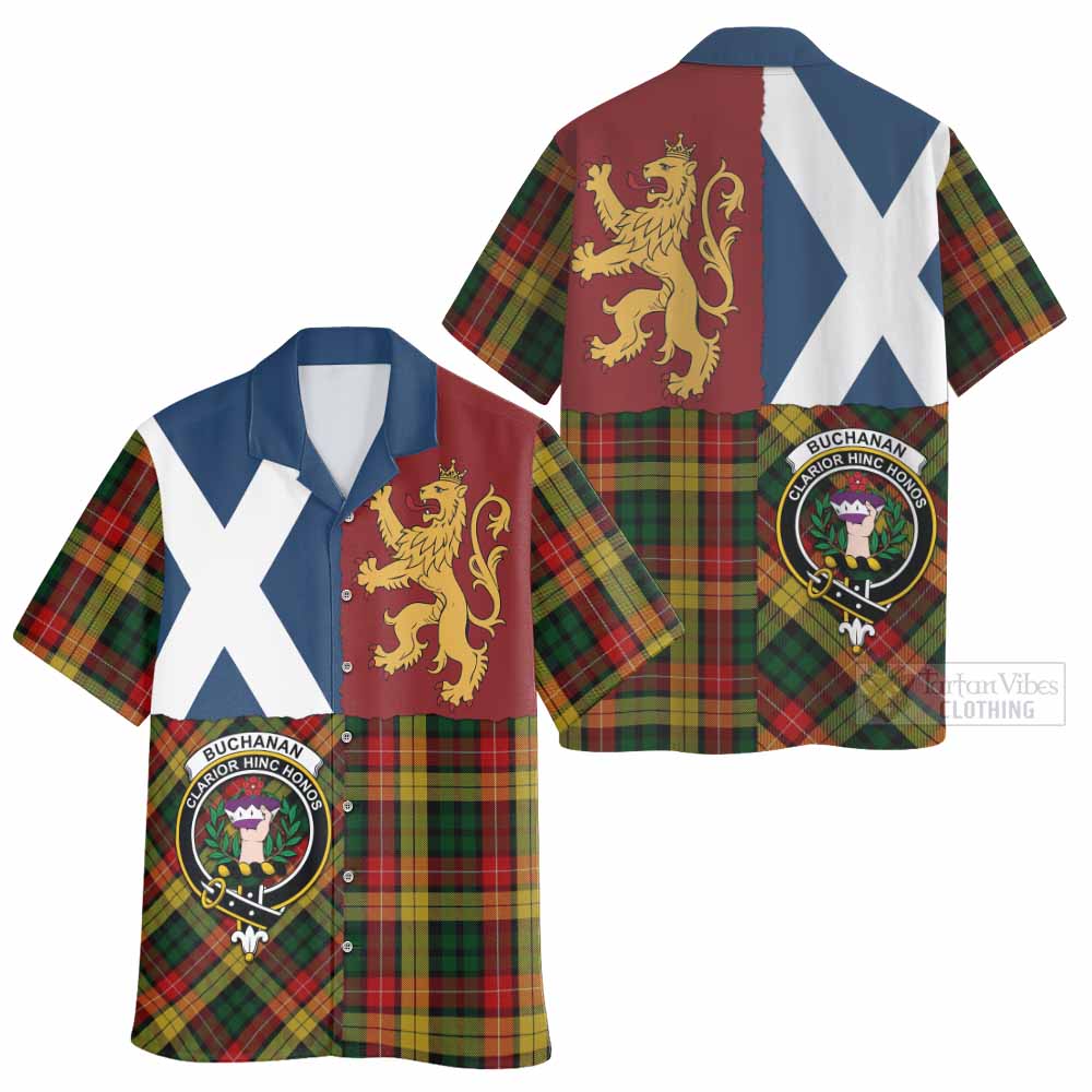 Buchanan Crest Tartan Hawaiian Shirt with Lion Rampant Saltire Style